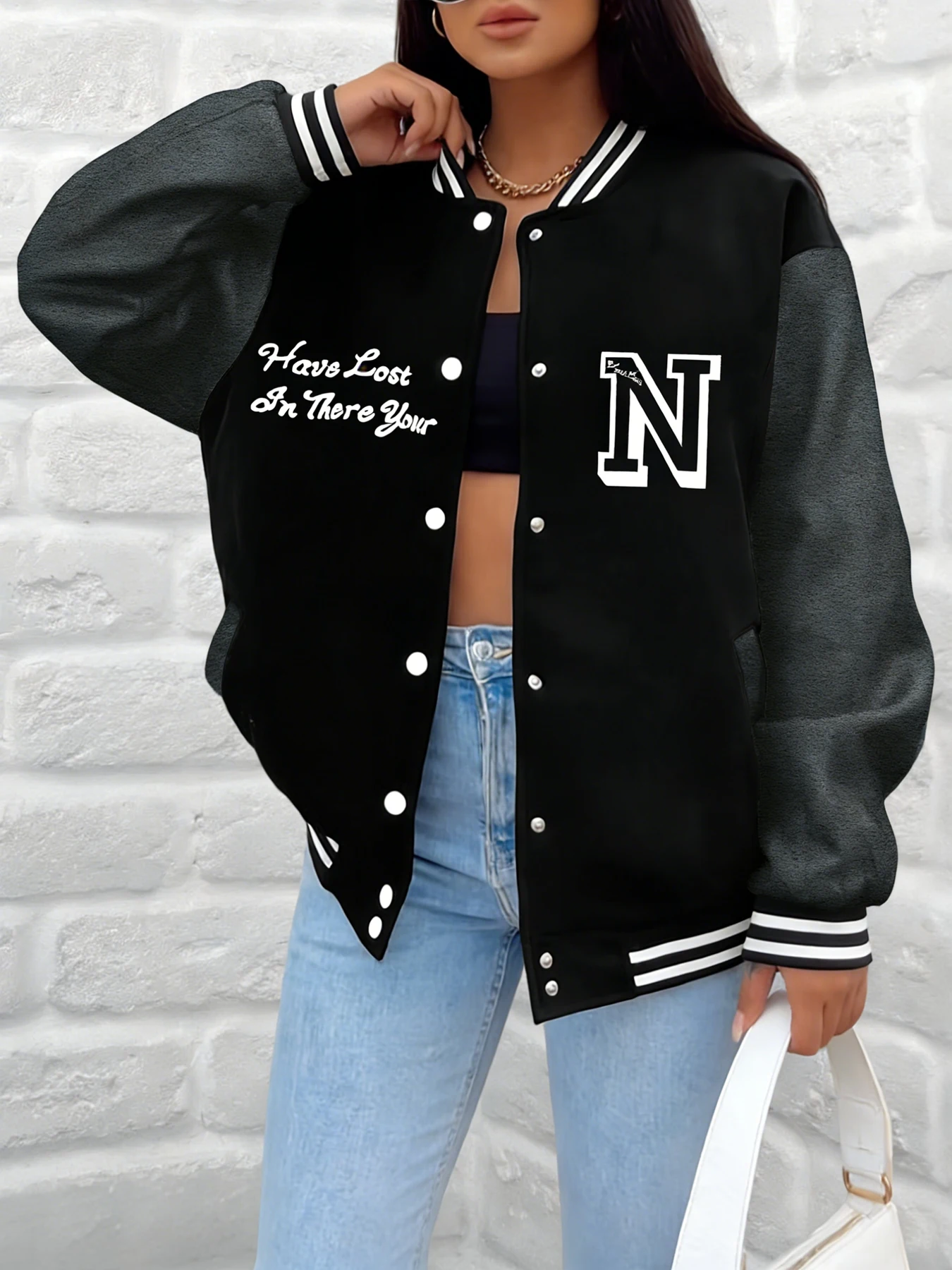 

Женская бейсбольная куртка в университетском стиле, свободного кроя, с графическим принтом, повседневная уличная одежда, хип-хоп, теплая флисовая куртка с надписями