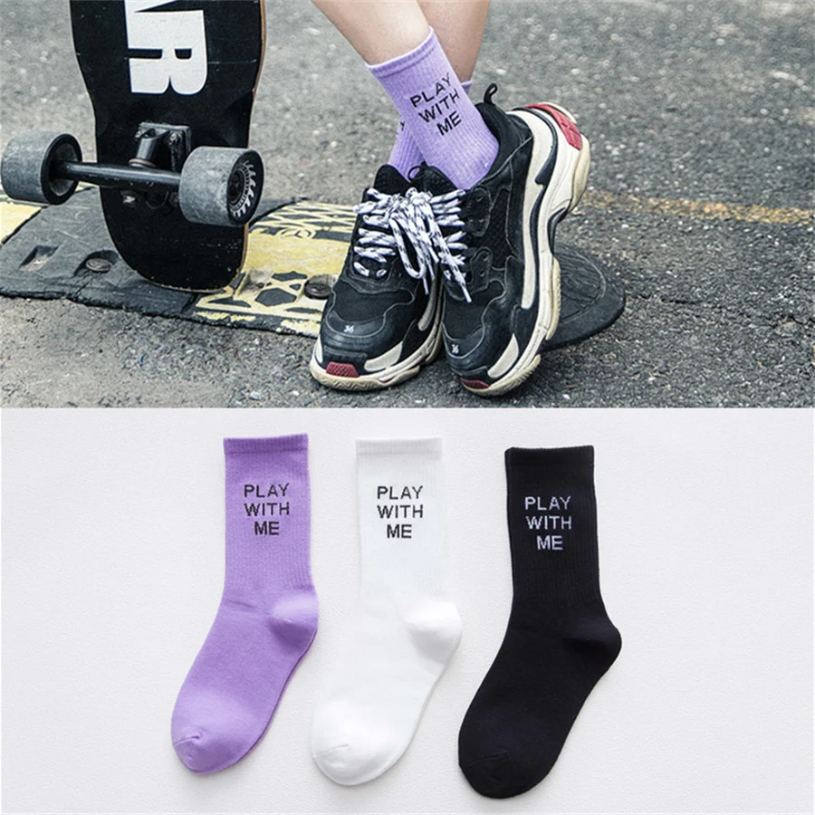 2023 Socks For Women Stripe Print Letter Leave Me Alone Socks With Inscriptions Breathable Hip Hop Skateboard Crew Sokken