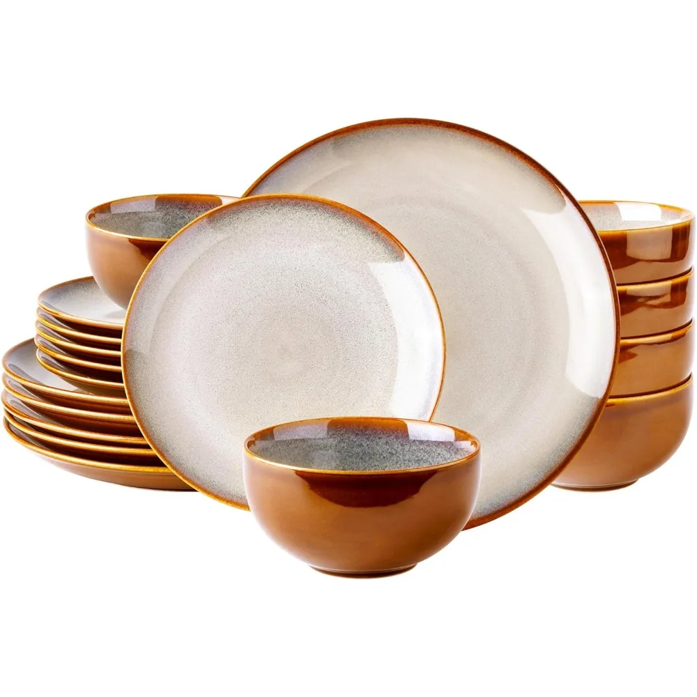 

Ceramic Dinnerware Sets,18-Piece Plates and Bowls,Handmade Reactive Glaze Dishes Set,Chip Resistant and Scratch Resistant