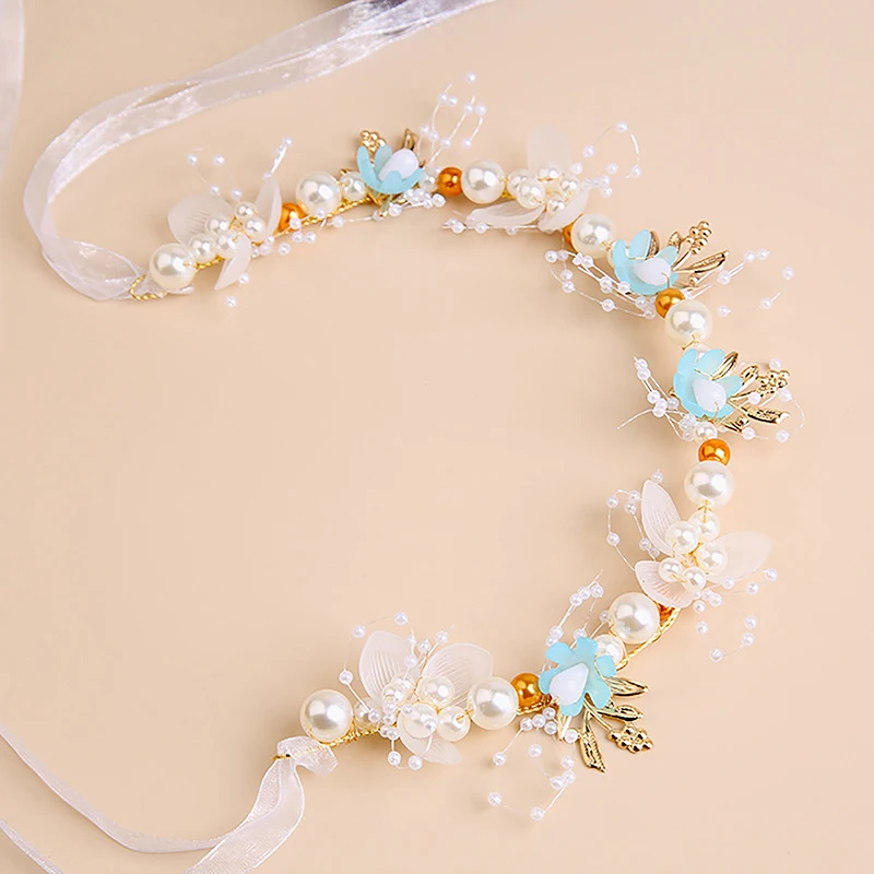 Spring Bohemian Girls Bridal Pearl Hair Headdress Flower Wreath Bride Garland Head Hoop Headbands Hair Jewelry Children Gifts