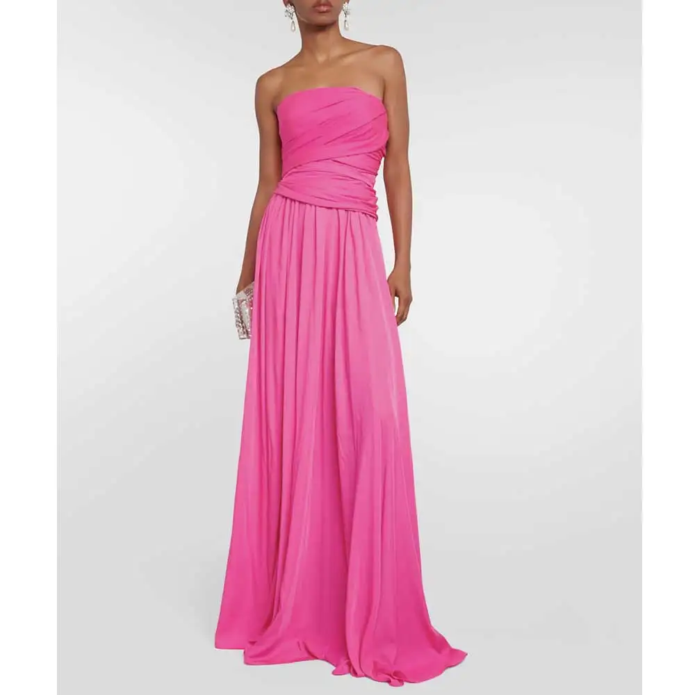 YUMDI-vestido de gasa rosa de un hombro para mujer, elegante vestido largo sin tirantes para salón de baile, fiesta, actuación