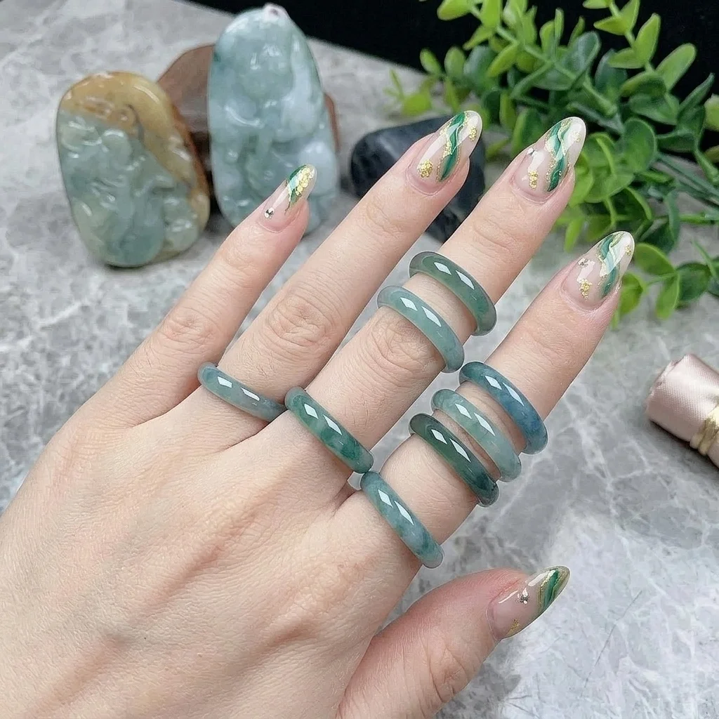 3mm Thin Natural Blue Jadeite Ring for Women, Ice-Blue Stackable Jade Band, Elegant Finger Jewelry, Anniversary Gift for Her
