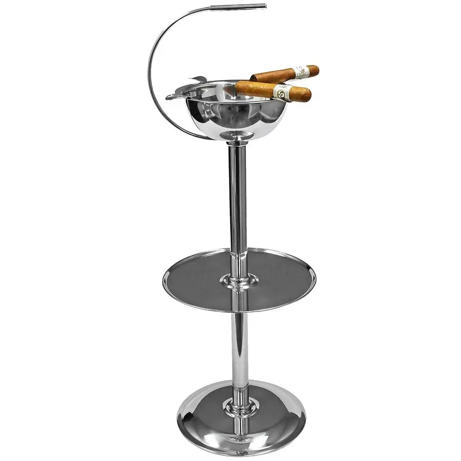 

Silver Floor Standing Cigar Ashtray with Windproof Design, Stainless Steel Ashtray featuring a Deep Bowl with 4 Stirrups and 12