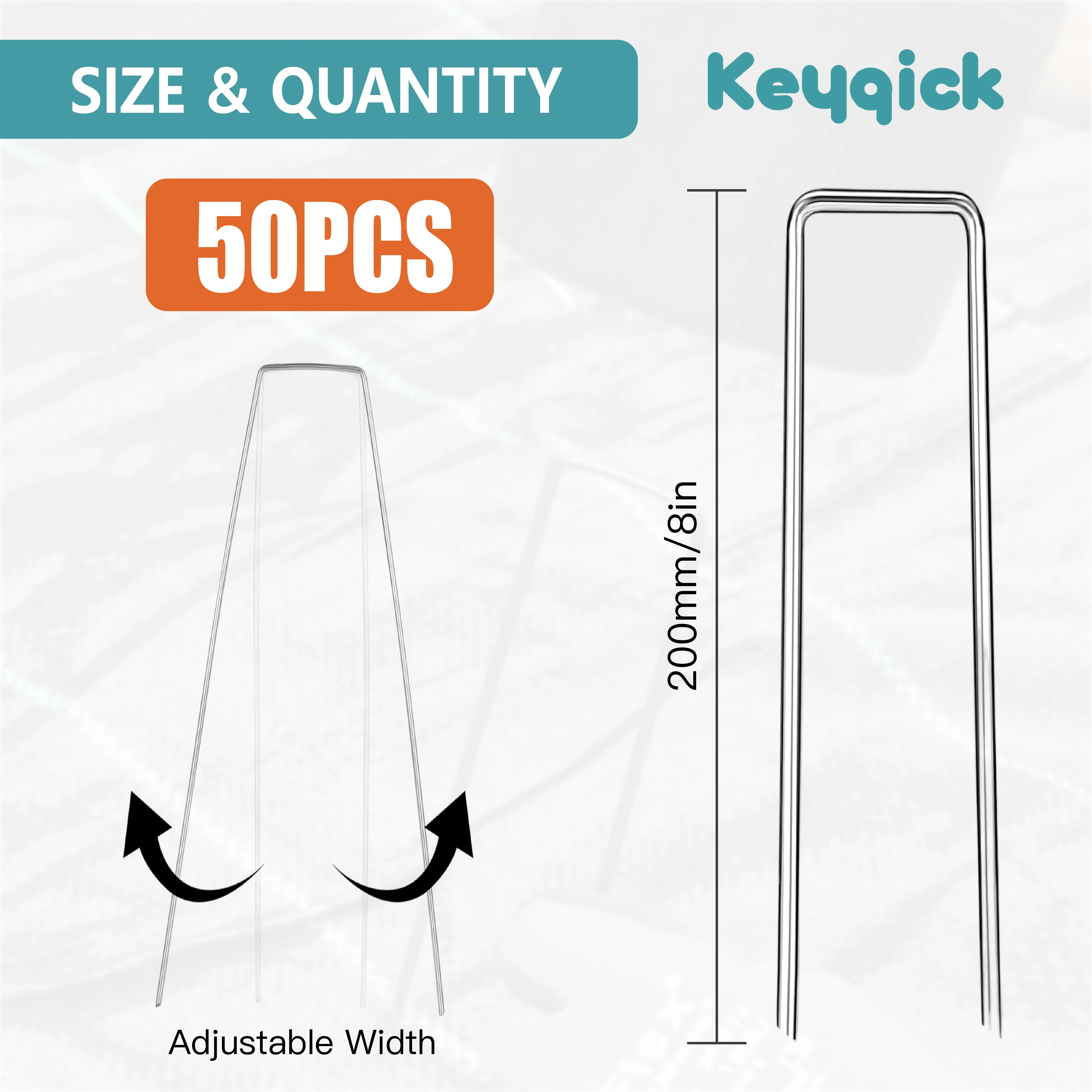 50pcs U-Shaped Ground Stakes, 8in  Galvanized Landscape Spikes, Suitable for Securing Weed Barrier Fabric, Landscape Netting, And Camping Tents. Easy to Install, Ideal for Weed Mats, Ground Covers, Fences, And Artificial Turf Fixation, Durable Material