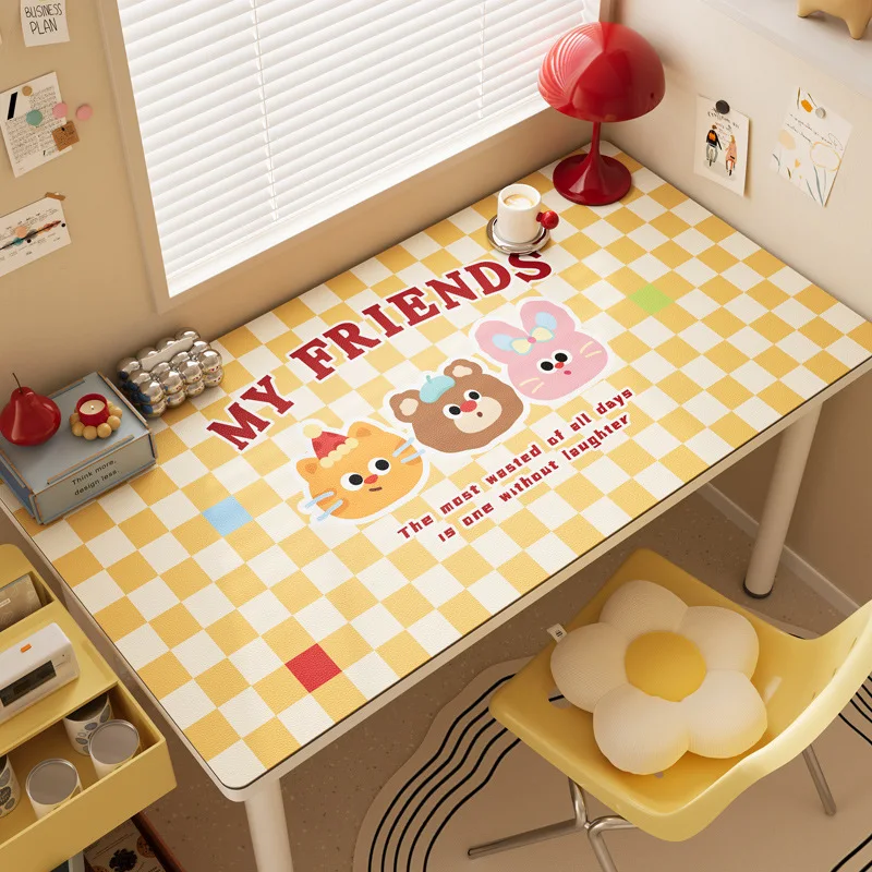 Leather Rectangle Desk Pad for Kids Computer Desk Mat Table Cloth Student Study Table Cover Office Waterproof Table Protector