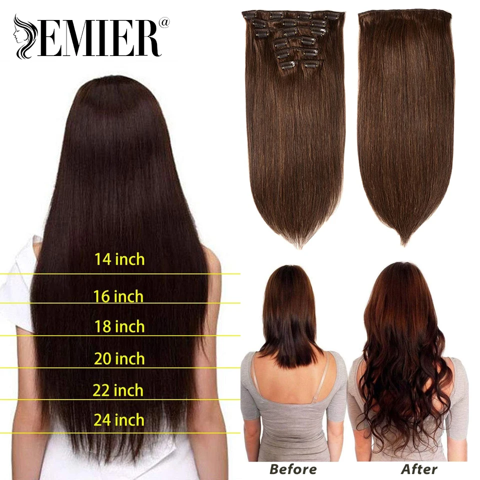 مقاطع مستقيمة في وصلات الشعر البشري البرازيلي 100% ريمي الشعر البشري 120 جرام 8 قطعة مجموعة كامل الرأس للنساء أسود بني أشقر اللون