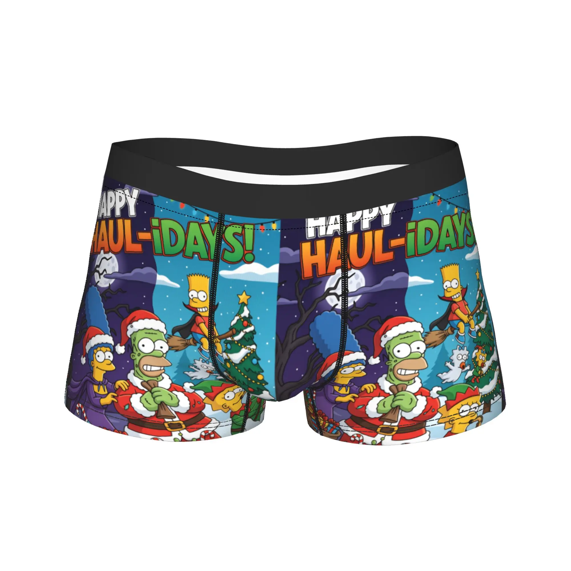 Funny S-Simpsons Happy Haul-iDays Christmas Boxer Brief Underwear Men Comfortable Boxer Shorts Design Big Size Underpants
