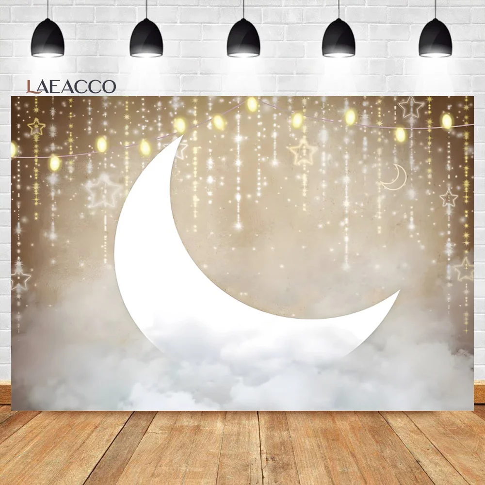 

Laeacco Twinkle Twinkle Little Star Backdrop Dreamy Moon Light Clouds Baby Shower Kids Birthday Portrait Photography Background