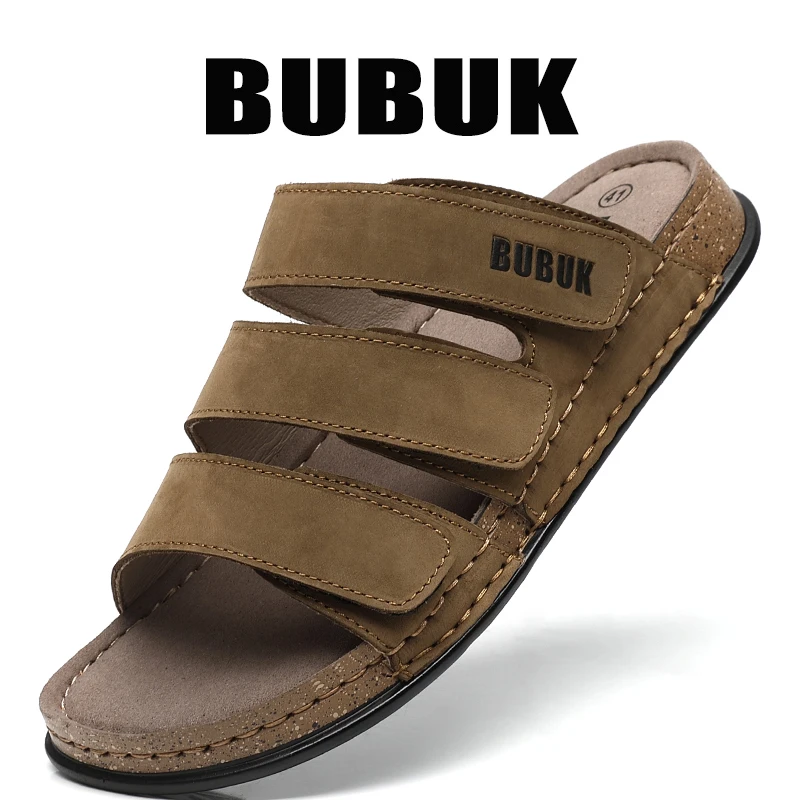 Bubuk Neue Herren-Sandalen mit Korksohle, Dreifach-Riemen, Verstellbare Casual Slip-Ons mit Klettverschluss, Rutschfeste Outdoor-Strandsandalen in Großen Größen – Detail 2