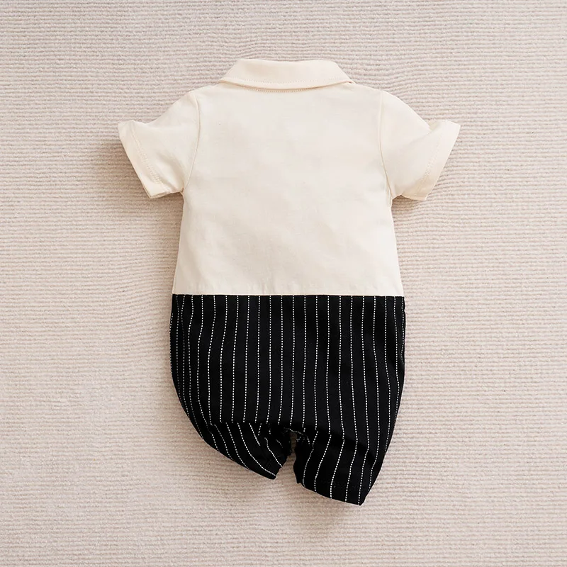 Apricot gentleman\'s bow tie baby clothes newborn Baby Boy Romper summer short sleeve Jumpsuit high quality For Toddler Outfits