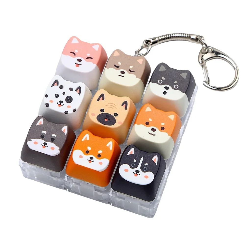 9 Grid Clicker Fidget Keychain Cat Cartoon Keyboard Fidget Creative Stress Relief Cat Keyboard Keyring Bag Pendant