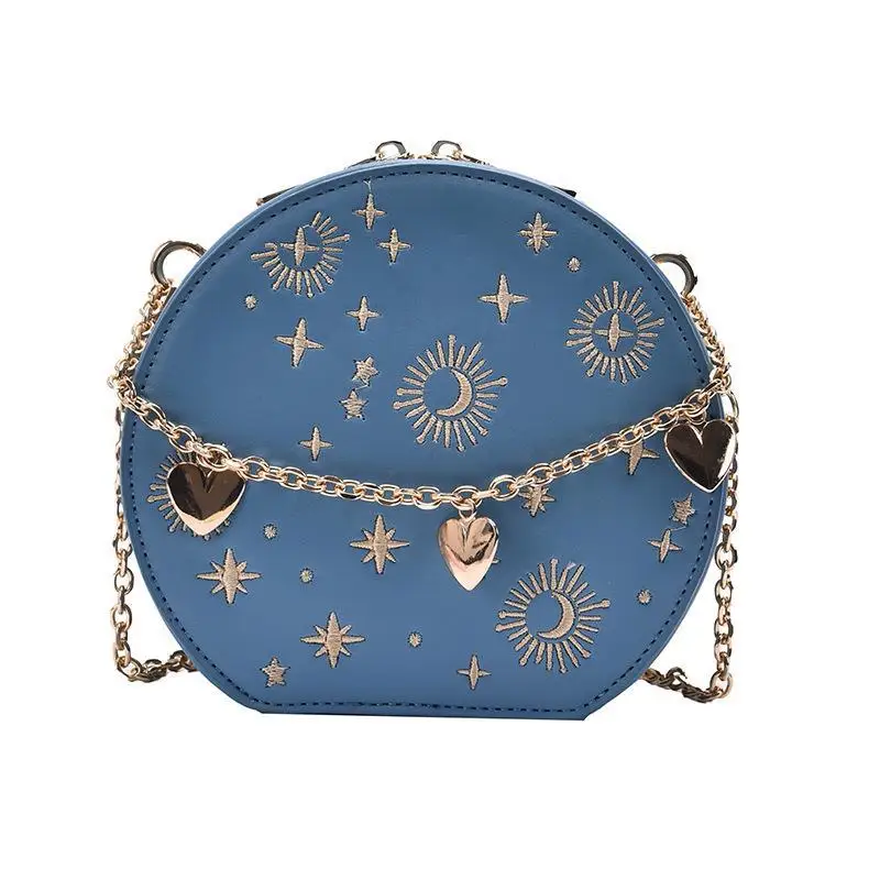 Bolso cruzado redondo de cielo estrellado para mujer, bolso de hombro Circular con cadena de lujo, Bolso pequeño bordado