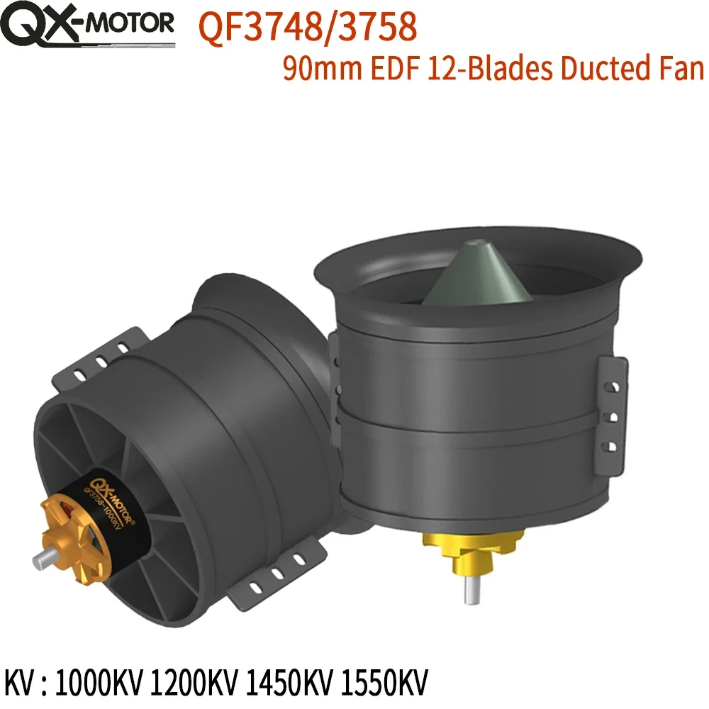 SkyDElQX-MOTOR 90mm EDF 12 Blades Ducted Fan QF3748 3758 Brushless Motor 1000kv 1200kv 1450kv 1550kv CWCCW For Remote Control To