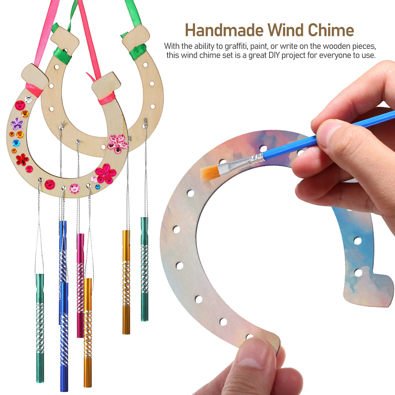 Wind Chime Kit Diy Wooden Wind Chime Horseshoe Wind Chime Birthday Wedding Decor Birthday Chime Set Crafts Pendant