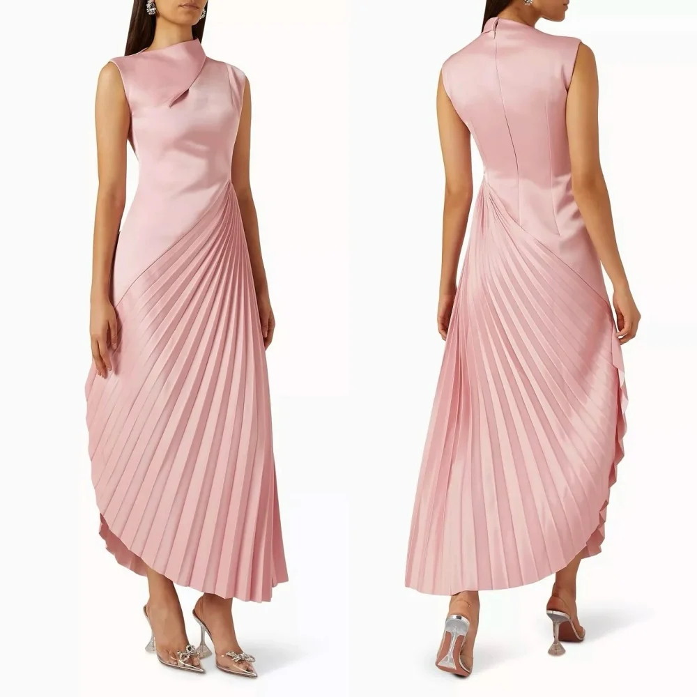 

Customized Modern Style Formal Charmeuse Draped A-line High Collar Ankle Length Dresses Bespoke Occasion Dresses Classic Retro