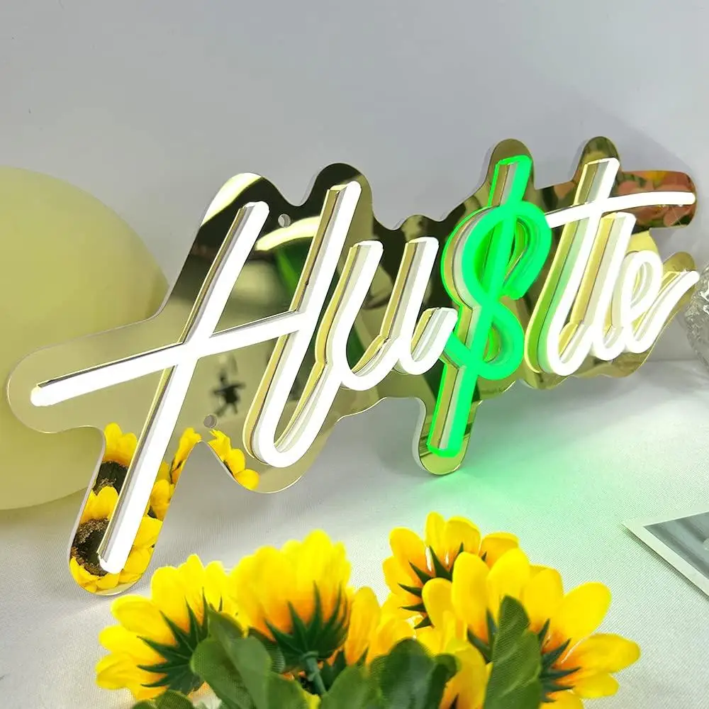 Hustle Neon Sign USB Dimmable LED Light for Bedroom Office Shop Themed Wall Art Decor Gift for Business Professionals
