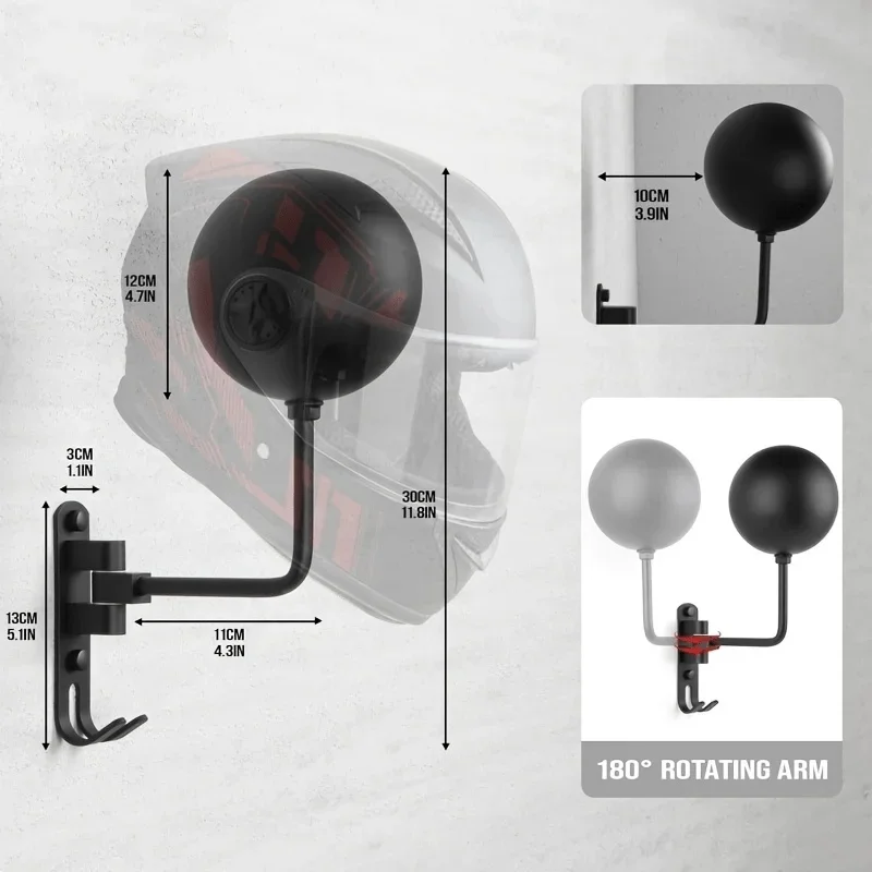 Premium Aluminum Alloy Stainless Steel Helmet Hanger 180° Rotatable Wall Mounted Rack for Bike Gear Home Garage Gift for Riders
