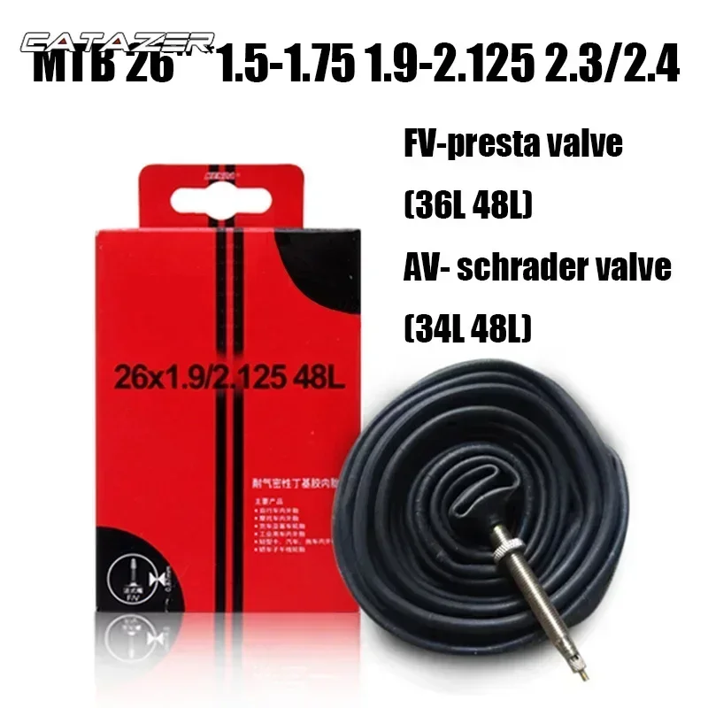 26 x 1.5/1.75/1.9/2.125/2.3/2.4 Mountain Bike Inner Tube Tire 26 Inch Bicycle Tube  AV/FV French Valve Presta Valve 48L