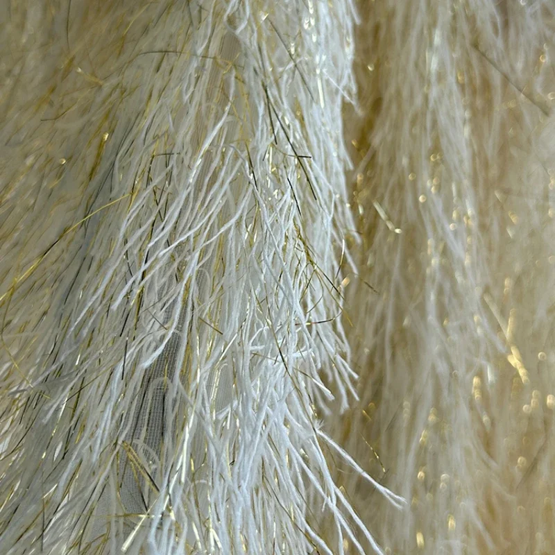 Clothing Fabric Golden Regular Tassel Feather Yarn Transparent Yarn Stage Performance Background Shooting Designer Diy Sewing