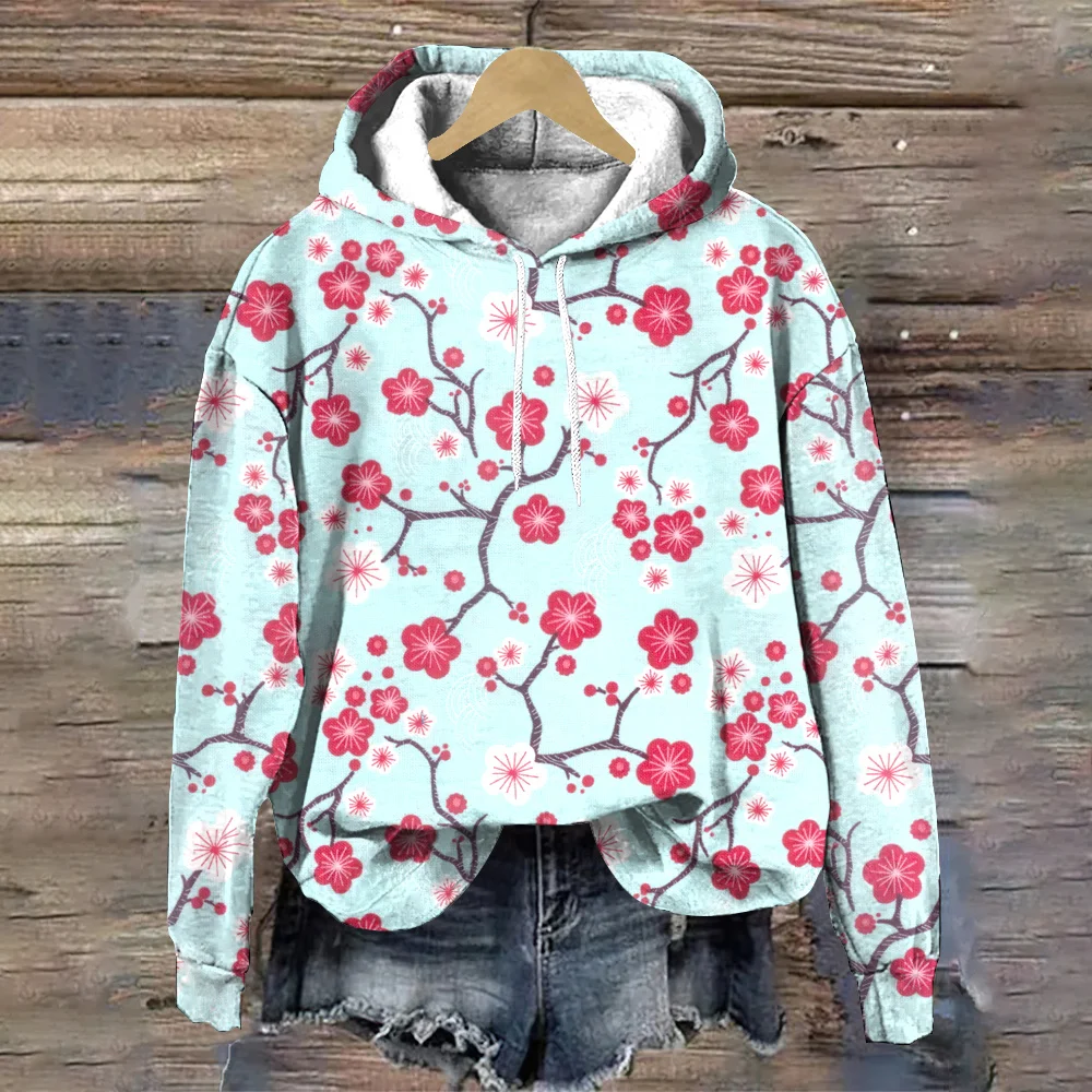 Otoño ciruelo flor 3D sudaderas con capucha con estampado hombres mujeres moda Casual sudaderas con capucha de gran tamaño jerseys chándal ropa