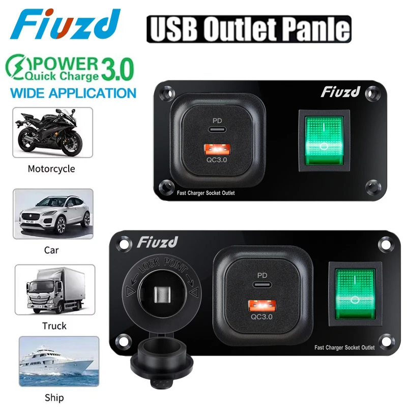 

On/Off Charger Outlet Socket Panel 12V USB Outlet Dual USB C and QC 3.0 Car Charger Socket Panel with Switch