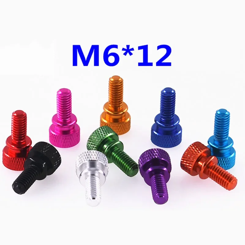 1/5/10Pcs M6 Aluminum Step Thumb Screw Computer Case Screw Knurled Hand Grip Knob Bolts Thumbscrews Anodized Colors L=8/10/12mm