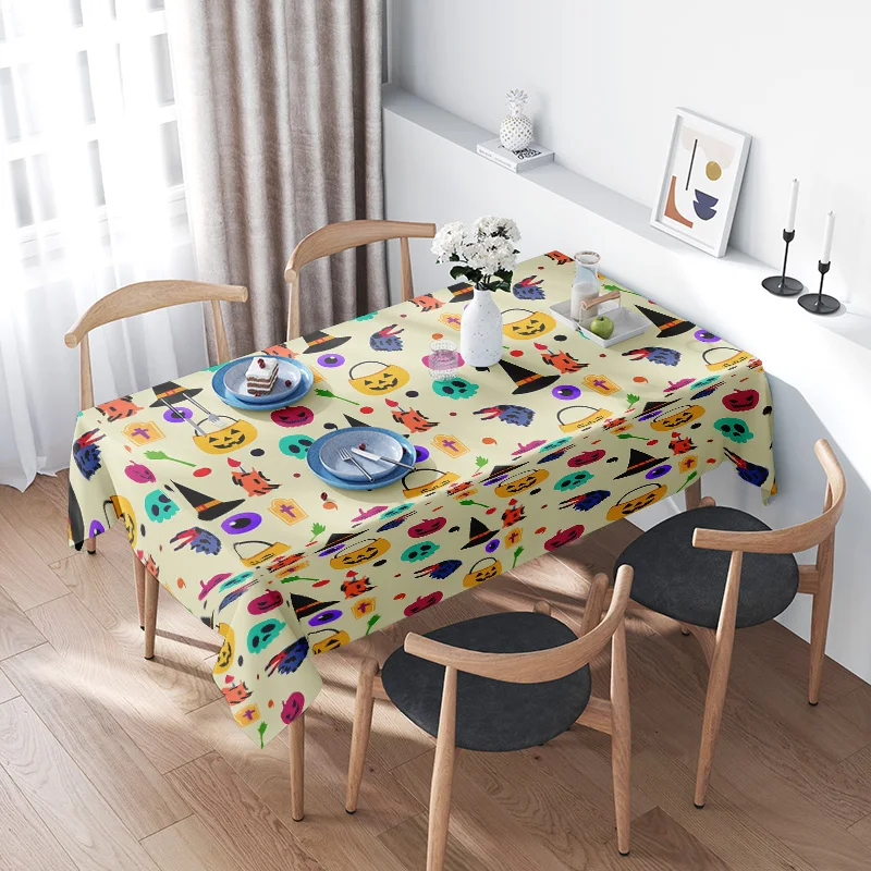 

Halloween-themed tablecloth set with vivid printed designs for home decor Festive Table Linens Set With Halloween Print Pattern