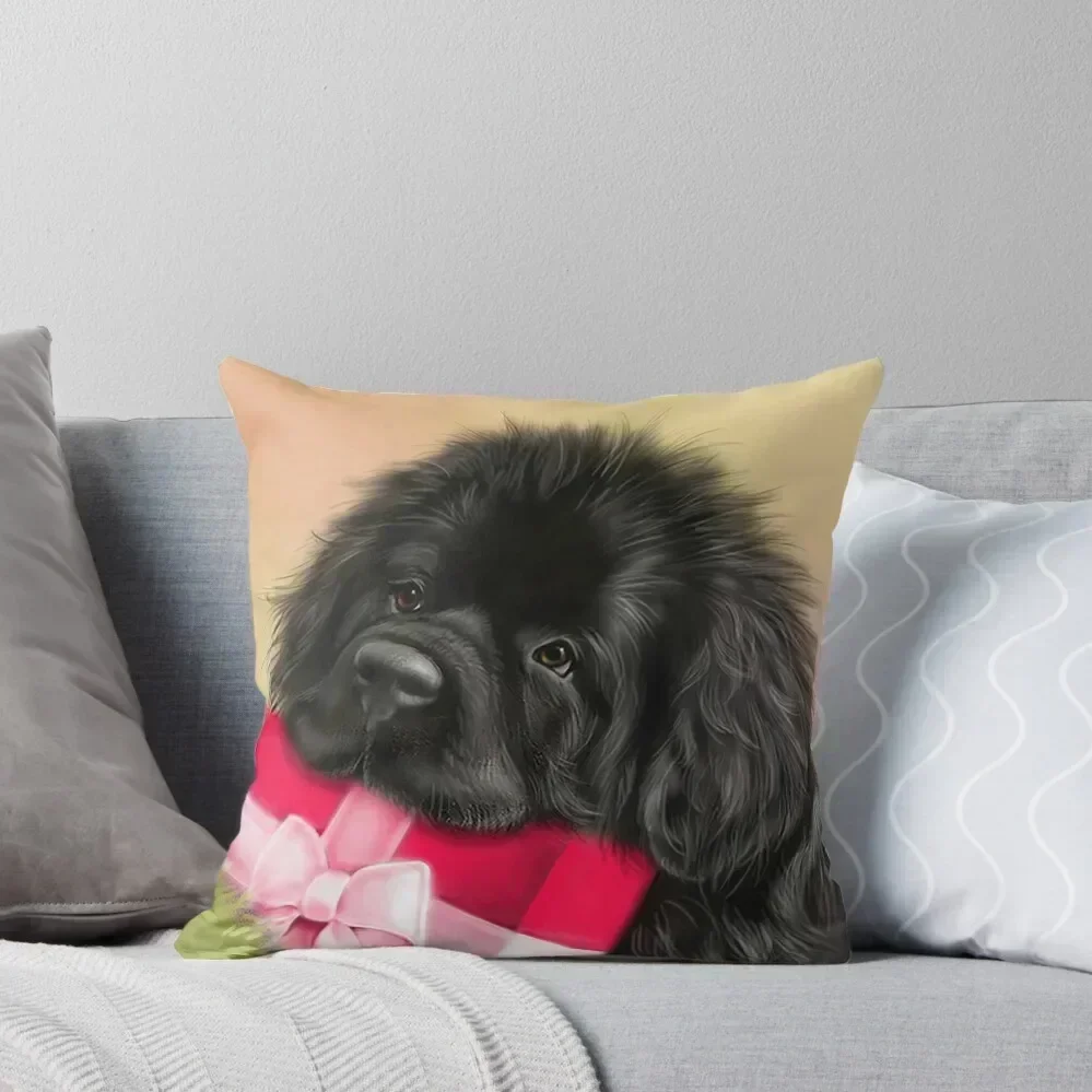 

Newfie face with present Throw Pillow christmas pillowcases Sofa Cushions Covers Pillowcase Cushion pillow