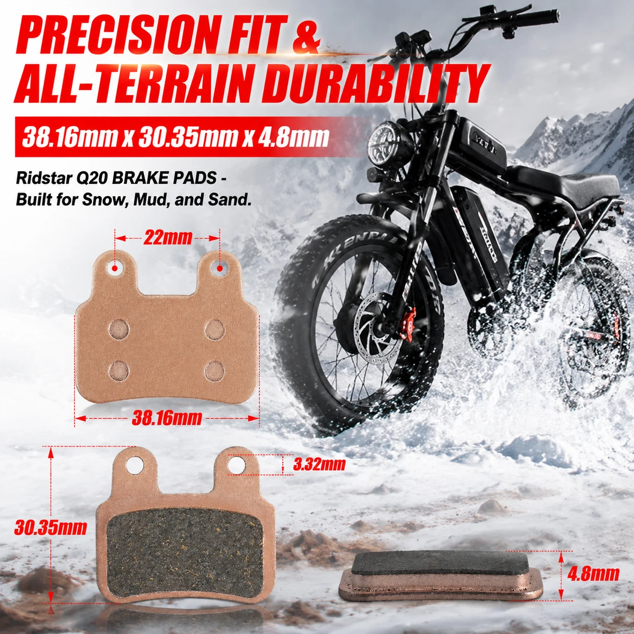 Ridstar Q20 Brake Pads Semi-Metallic Pure Stopping for YVY EKX Bopzin Freego KTET XD-KL.BS Ebike