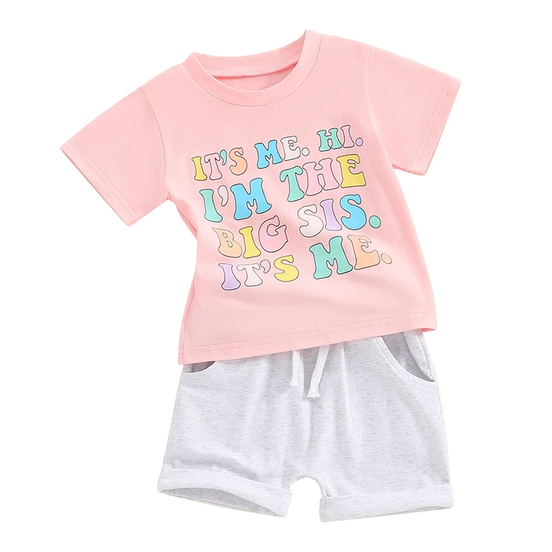 Baby Girls 2 Piece Outfit Letter Print Short Sleeve T-Shirt and Elastic Shorts Set Cute Summer Clothes