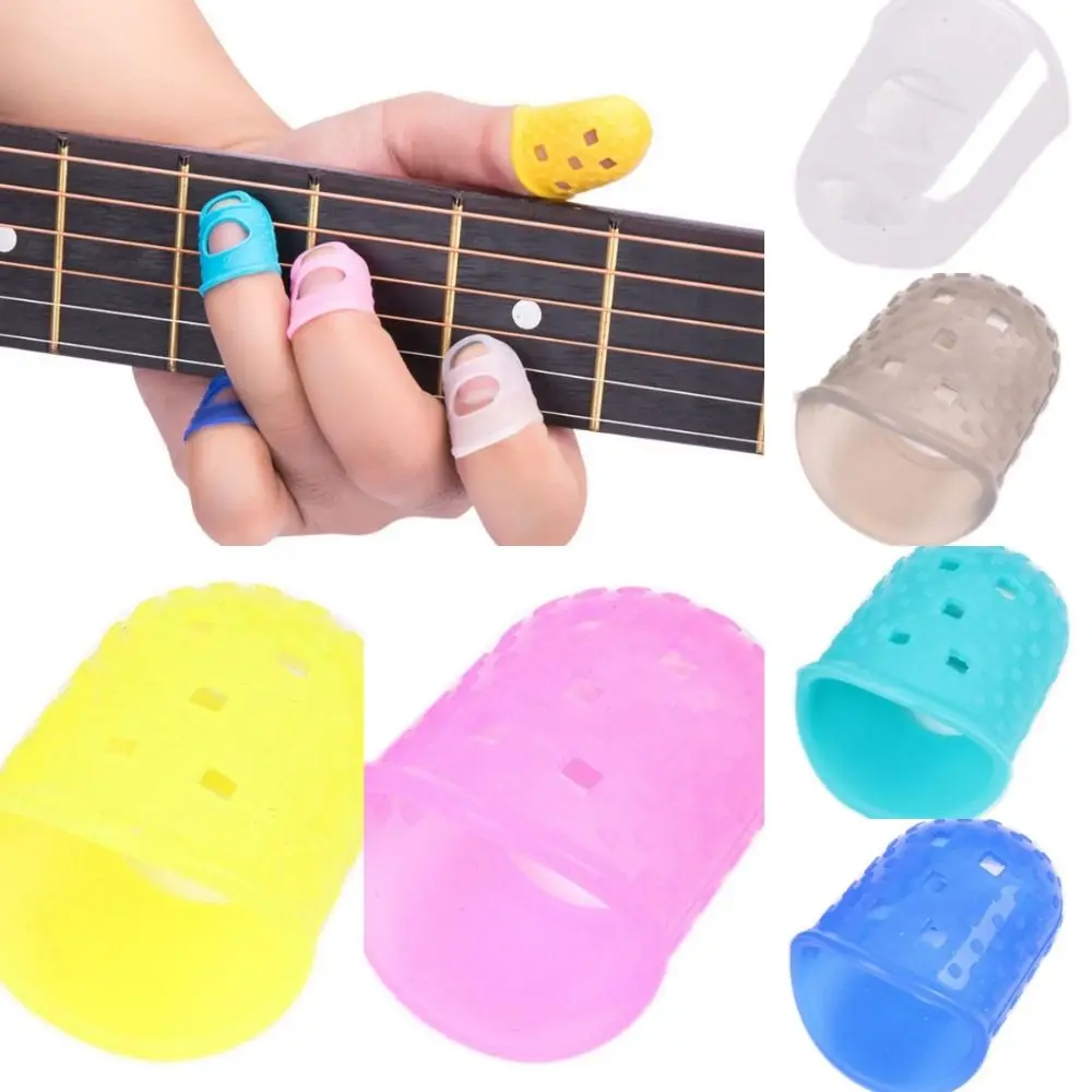 

4pcs/set Non-Slip Guitar Fingertip Protectors Rubber Thimble Solid Color Silicone Finger Guards DIY Craft Glove