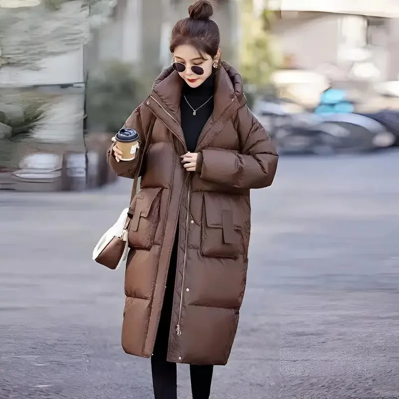 2024 Autumn/Winter Trendy Women Maillard Mid to Long Knee length Breadms, Thick Loose Jackets, Winter Fashion Cotton Jackets