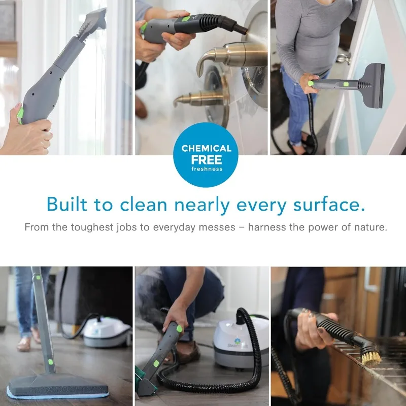 Steamfast SF-370 Canister Cleaner with 15 Accessories-All-Natural, Chemical-Free Pressurized Steam Cleaning, 64 inches, White