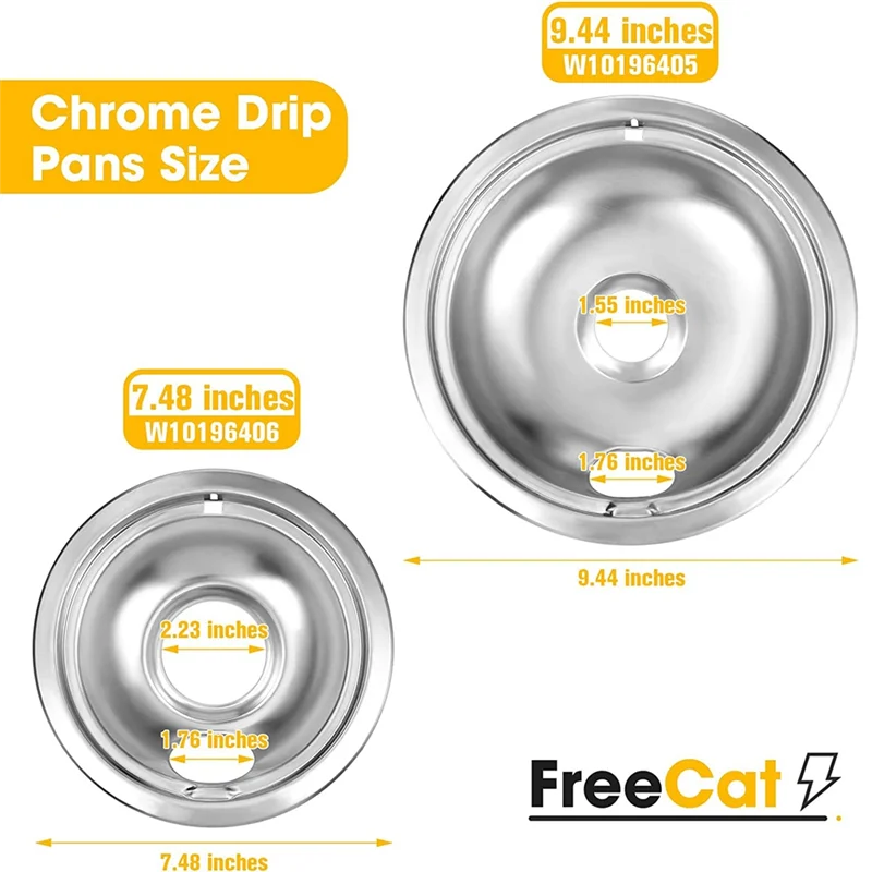 ABZSDrip Pan Kit,Universal Chrome Burner Drip Bowls Replacement for Whirlpool Kitchen Aid Range W10278125 W10196405 W1019640