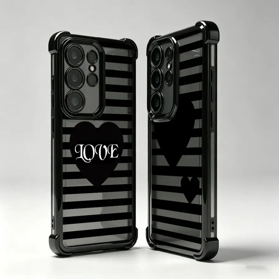 Love Black Stripes Case for Samsung Galaxy 26 S22 Plus S25 Edge S24 FE S20 Ultra S23 Note 20 Ultra S21 Phone Cover