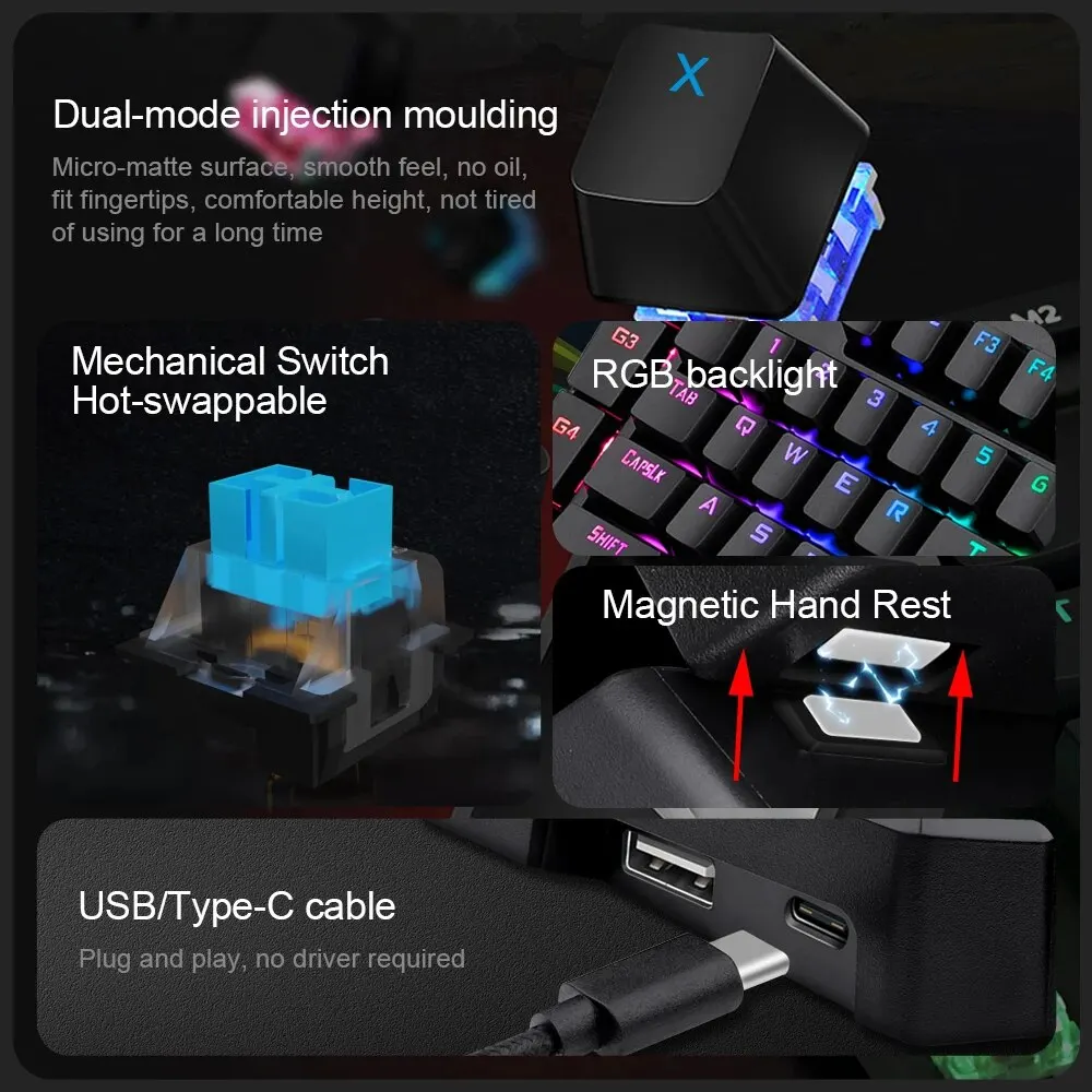 REDRAGON-Teclado mecánico con cable para juegos DITI K585 RGB, 42 teclas, una mano, USB, interruptor azul, 42 teclas, Gamer para ordenador, PC, portátil