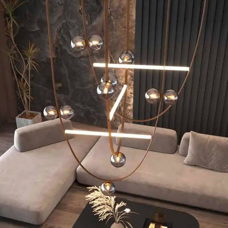 Modern LED Leather Belt Chandelier Large Staircase Suspension Lamp Living Room Villa Duplex Designer pendent lamp