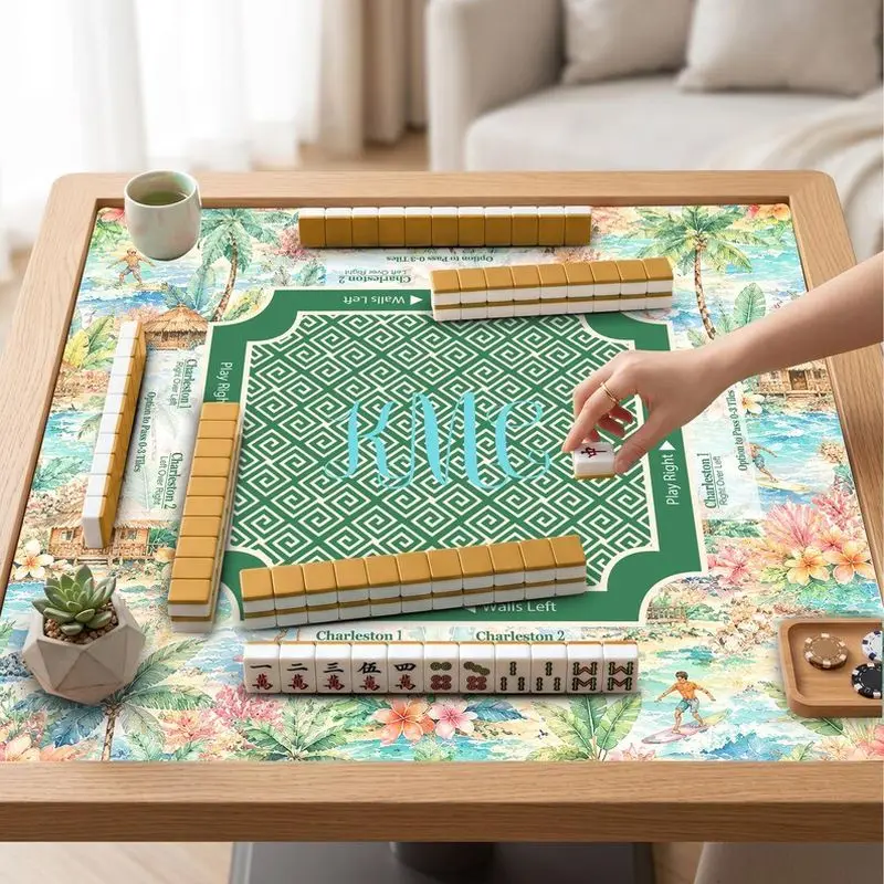 VIKAMA teal turquoise geometric tile soft mahjong table cover noise reduction home game family game gift poker table cover