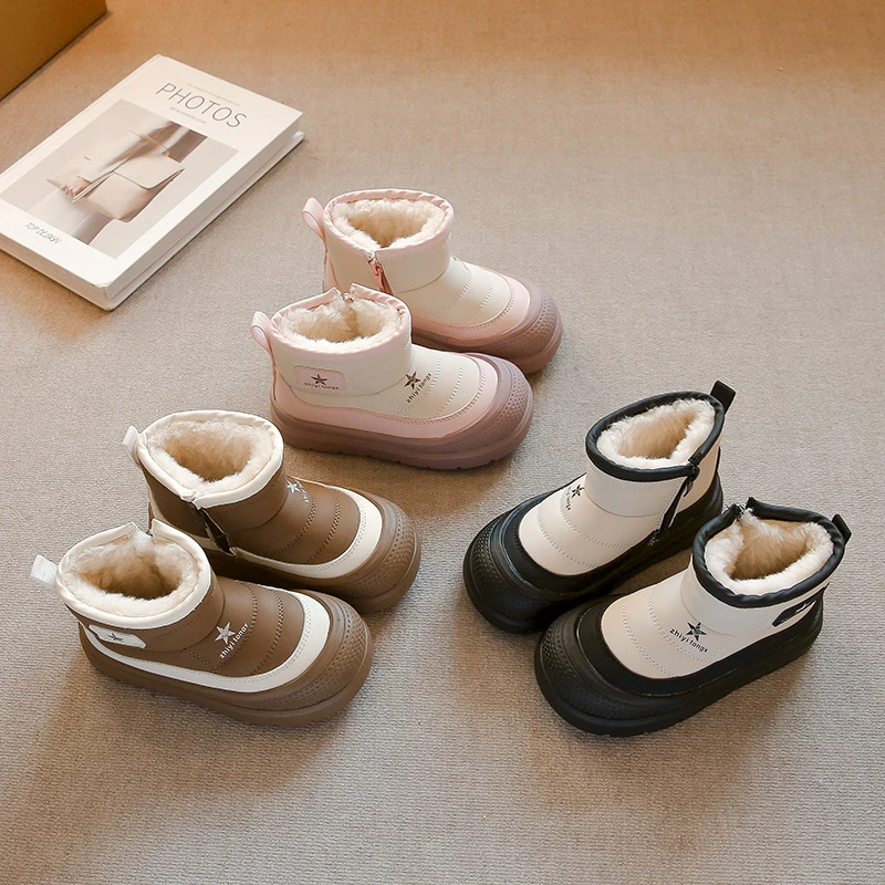 

Зимние плюшевые зимние сапоги для детей 202, толстая теплая хлопковая обувь для мальчиков и девочек, непромокаемые зимние ботинки, бархатная обувь