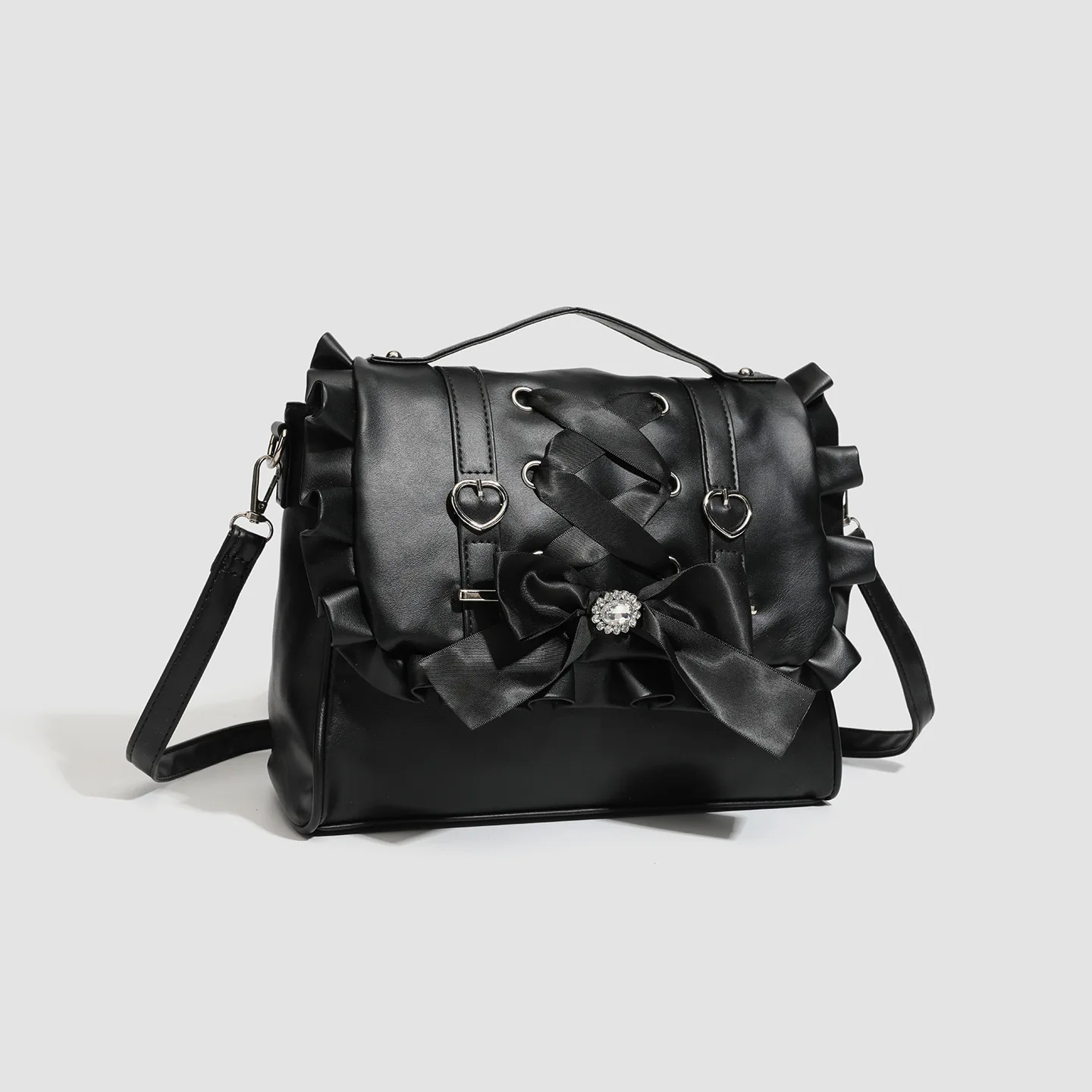 Lolita Knot Women's Bapa Handbag Single oulder Crossbody Double oulder Bag Korean Sle Casual PU Leather Kawaii Backpack Ita Bag
