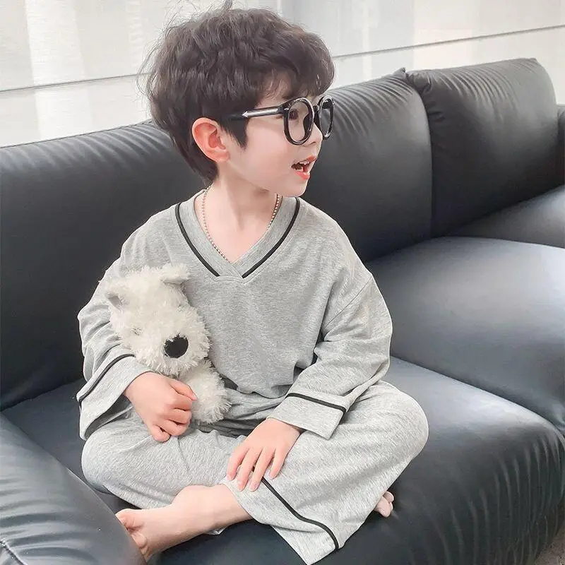 2-Pcs Children's Sleepwear, Stylish Outerwear, Large Children's Air-Conditioned Clothing, Spring and Autumn Korean Version