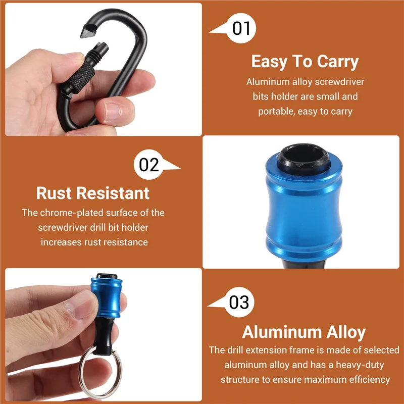 

A53Q-12Pieces 1/4 Inch Hex Shank Bits Holder Keychian, Keychain Extension Bar Screwdriver Bit Holder Socket Adapter