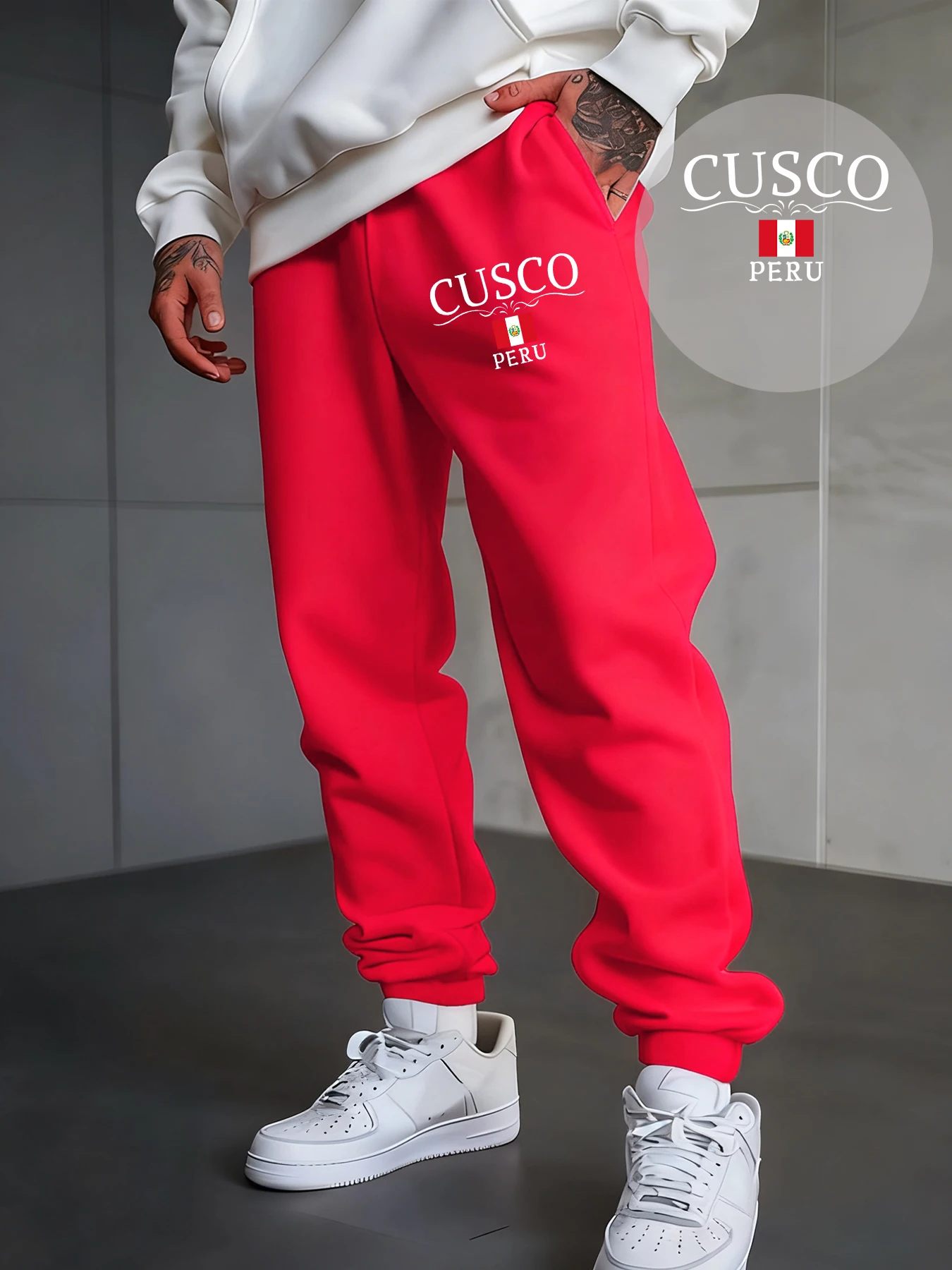 كوسكو بيرو رسالة وعلم مطبوعة رجل Sweatpants مريحة الرجال سراويل للجري ملابس الخريف غير رسمية الشارع الصوف بنطلون #2