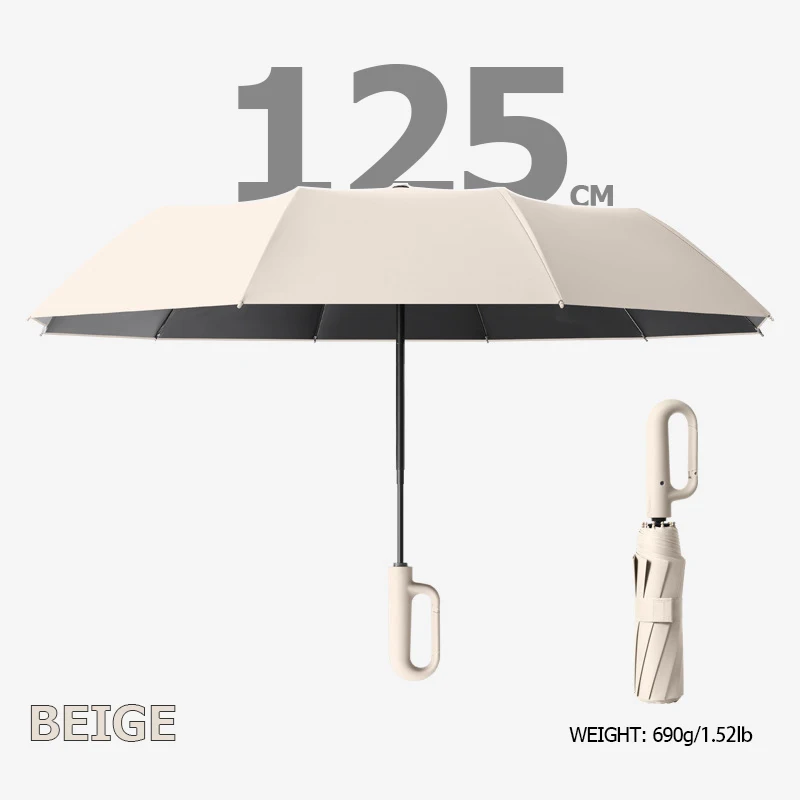 Großer, winddichter, starker Regenschirm mit reflektierendem Streifen, umgekehrter, automatisch faltbarer UV-Regenschirm für Regen, Sonne, Karabiner, Griff, Luxus