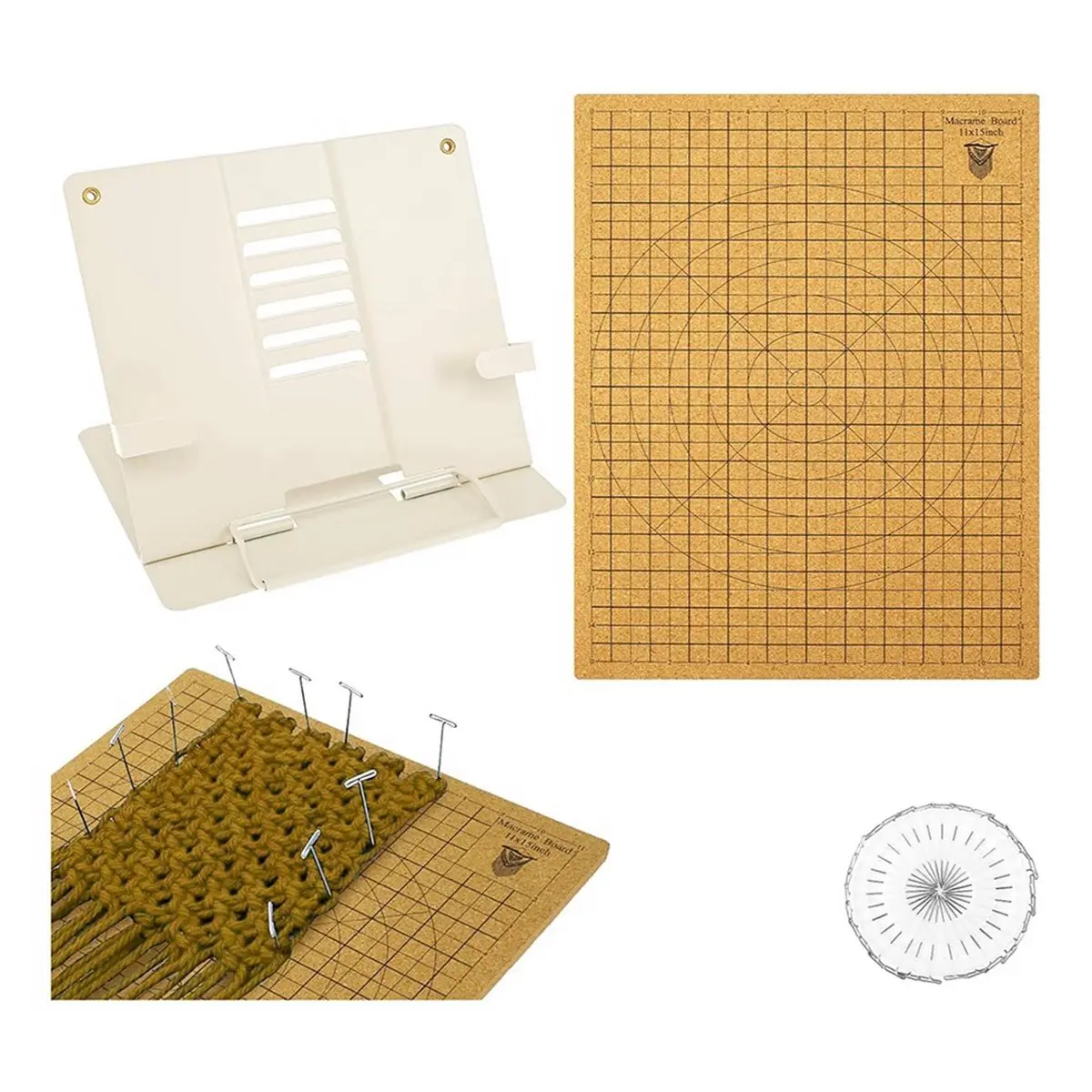 Y17A Macrame Board and Metal Adjustable Holder, 12x16in Double Side Macrame Project Board with Pins,for Cording Bracelet Wigs