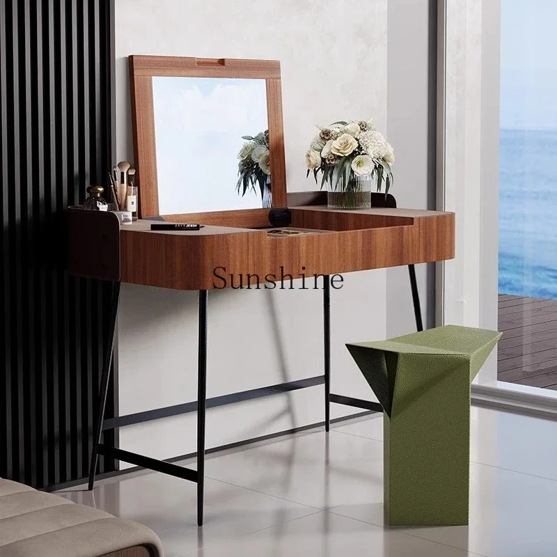 

Premium saddle leather makeup table Italian simple flip mirror dresser