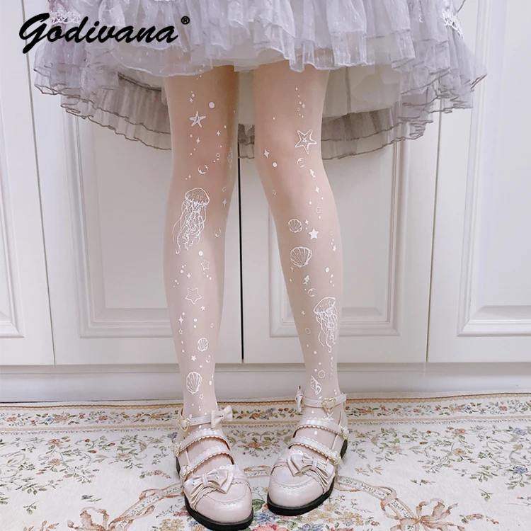 

Original Lolita Socks Women's Summer New Thin Panthose Spring and Autumn Girls Sweet Velvet Printed Stocking Tights