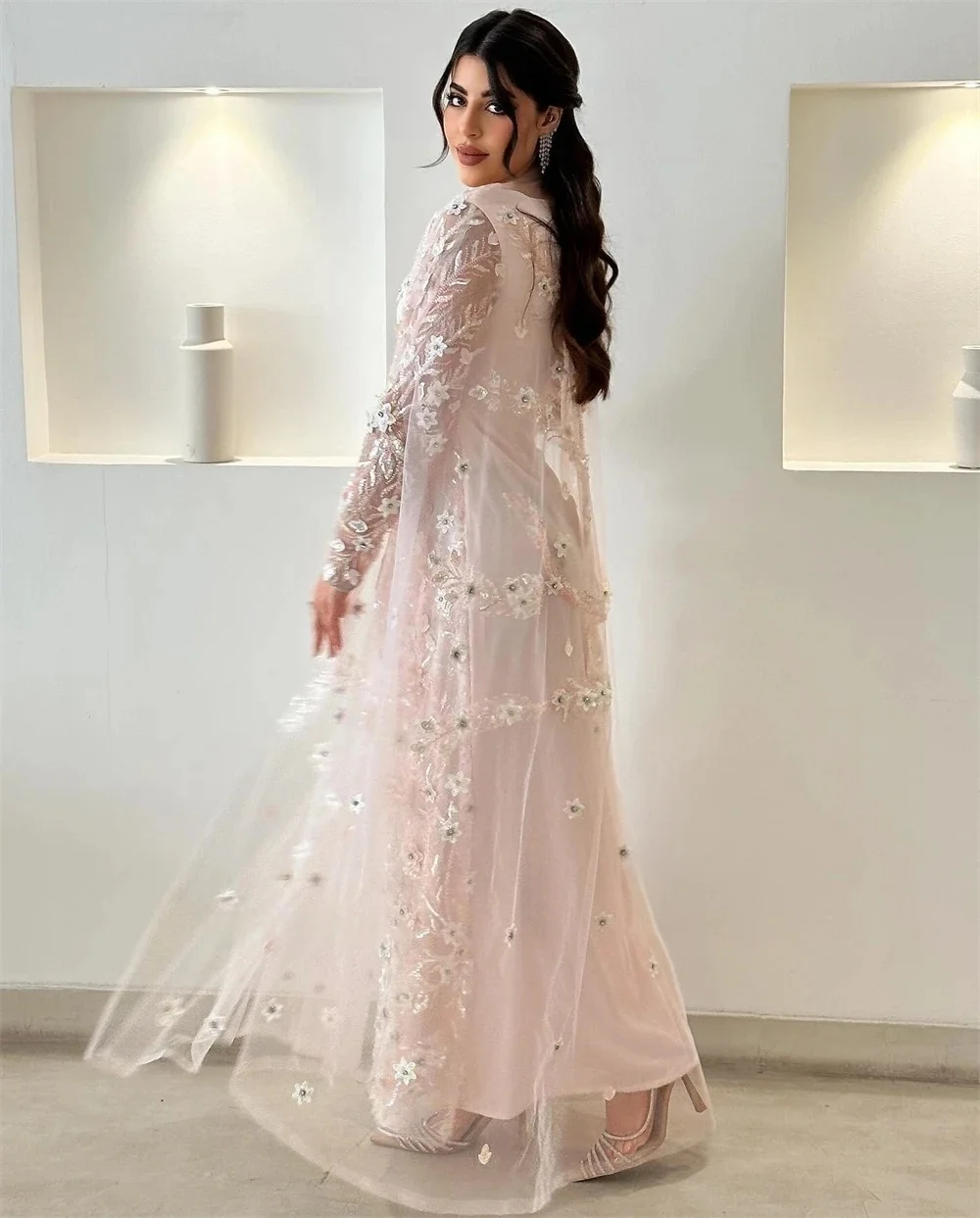 Spitze Perlen Lange Ärmel Maßgeschneidertes Anlasskleid Abendkleider Pastrol Unisex Jersey Retro Dubai Saudi Arabisch Abschlussball Maßgeschneidert