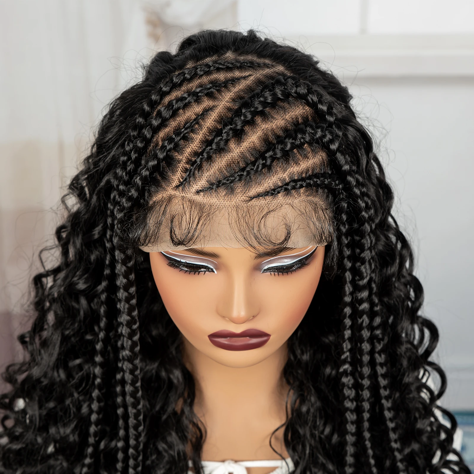 26 بوصة كورنو شعر مستعار مضفر 13x6 الدانتيل الشفاف الجبهة موجة عميقة خصلات الشعر المستعار الاصطناعية غريب مجعد خصلات الشعر المستعار البرازيلي للنساء