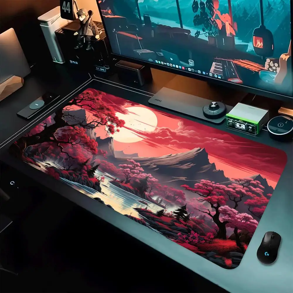 As montanhas e rios escarlates refletem o sol Tapete de mouse lavável com fundo de borracha antiderrapante